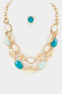 blue oval faceted layered necklace