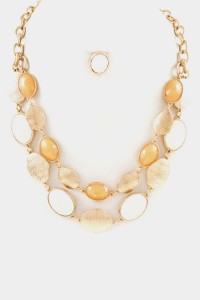 peach oval faceted layered necklace